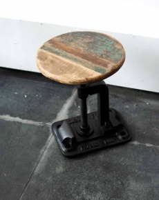 Adjustable Iron Stool With Wooden Top