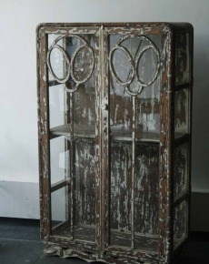  Wooden & Glass Distressed Finish Cabinet

